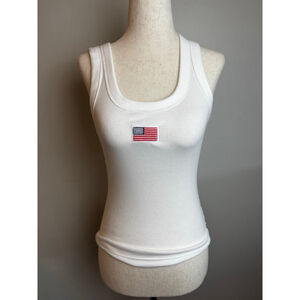 Women's United States America 4th of July summer Tank Top S White with Flag